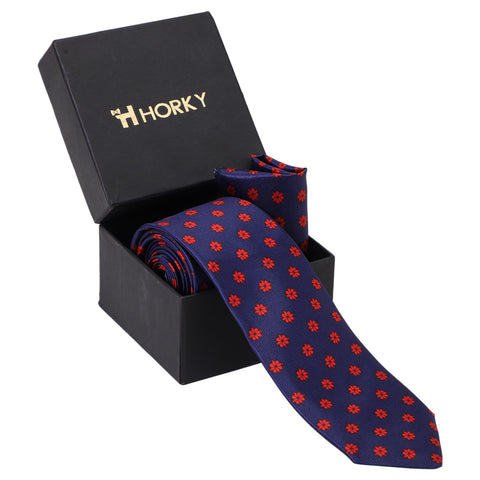 Horky Buy Online Men's Necktie Checkered Pattern Design (Blue, Red)