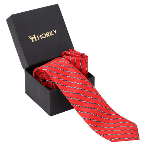 Horky Buy Online Men's Necktie Stripped Linen Pattern (Red)