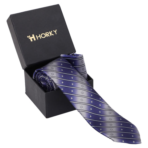 Horky Buy Online Men's Necktie Line Pattern (Blue, White)