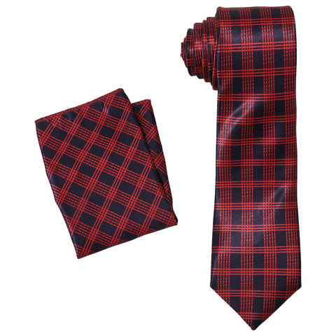 Horky Buy Online Men's Necktie Checkered Pattern Design (Blue, Red)