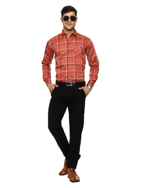 Men's Shirt Checkered Cotton (Orange)