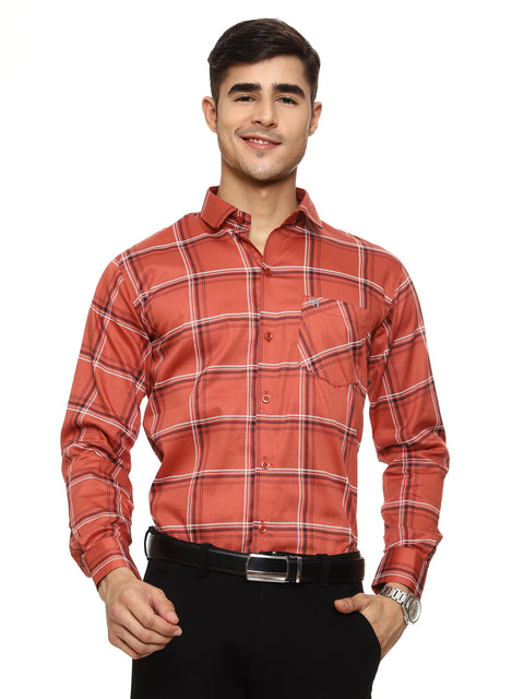 Men's Shirt Checkered Cotton (Orange)