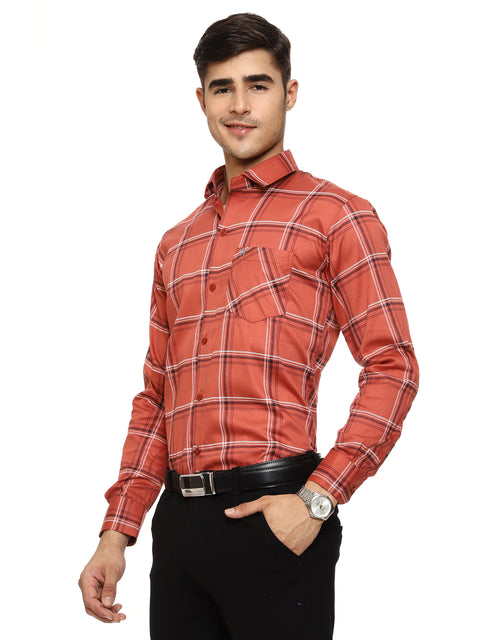 Men's Shirt Checkered Cotton (Orange)