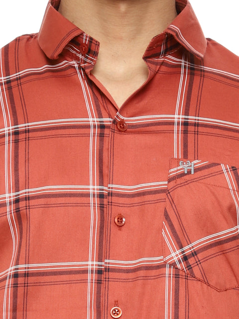 Men's Shirt Checkered Cotton (Orange)
