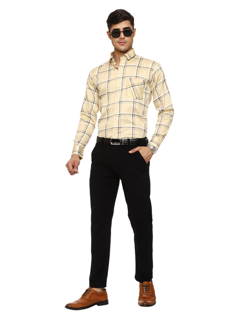 Men's Shirt Checkered Cotton (Yellow)