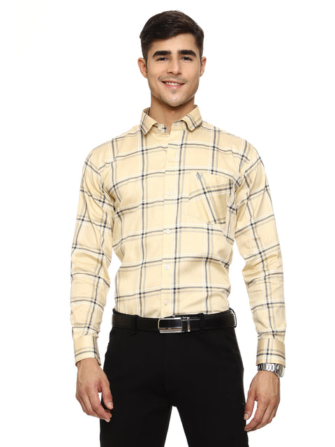 Men's Shirt Checkered Cotton (Yellow)