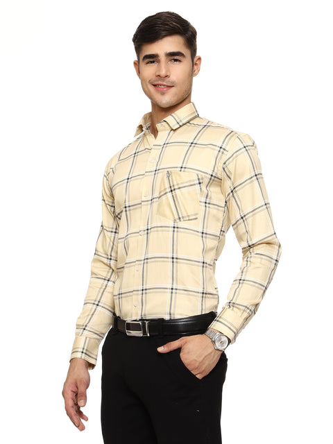 Men's Shirt Checkered Cotton (Yellow)