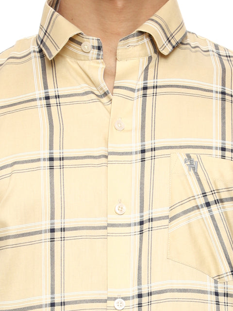 Men's Shirt Checkered Cotton (Yellow)