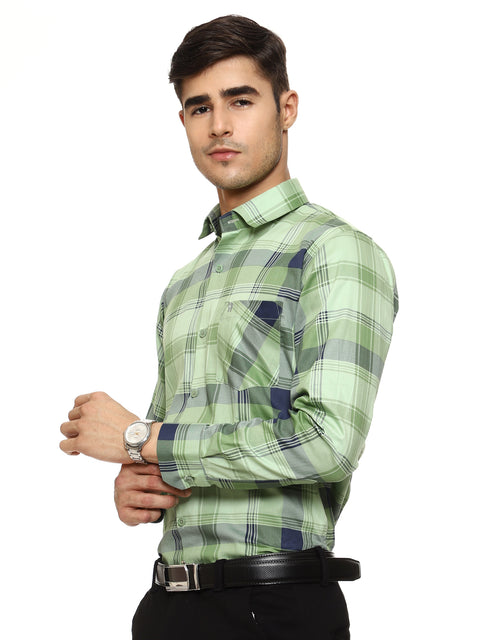 Men's Shirt Checkered Cotton (Green)