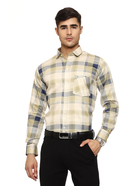 Men's Shirt Check Pattern Cotton (Yellow)