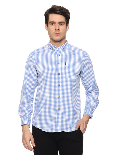 Men's Shirt Chinese Collar Check Pattern Cotton (Blue)