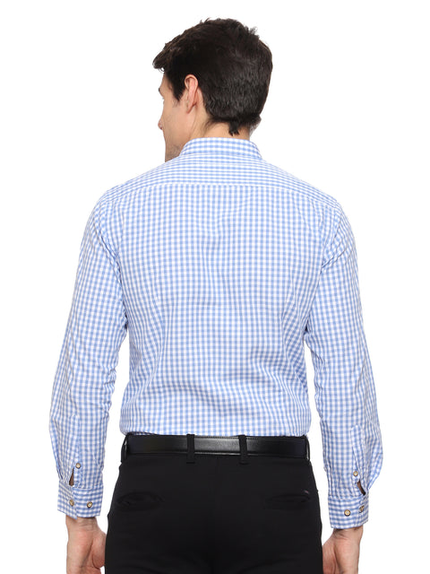 Men's Shirt Chinese Collar Check Pattern Cotton (Blue)