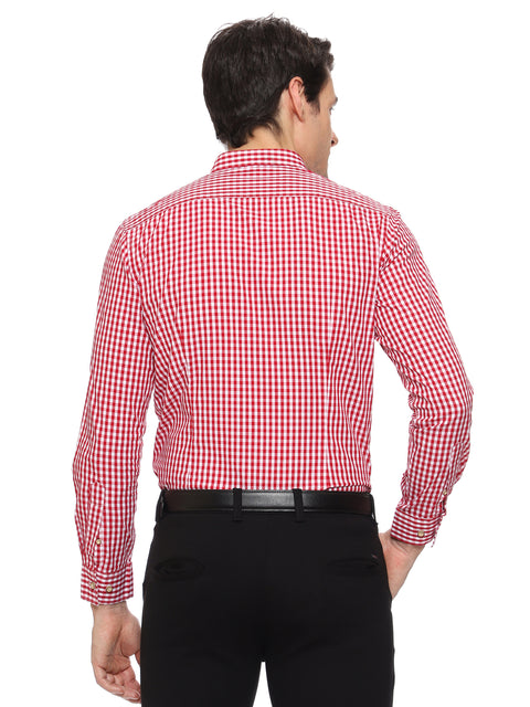 Men's Shirt Chinese Collar Check Pattern Cotton (Red)