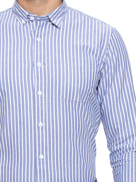 Men's Shirt Chinese Collar Line Pattern Cotton (White)
