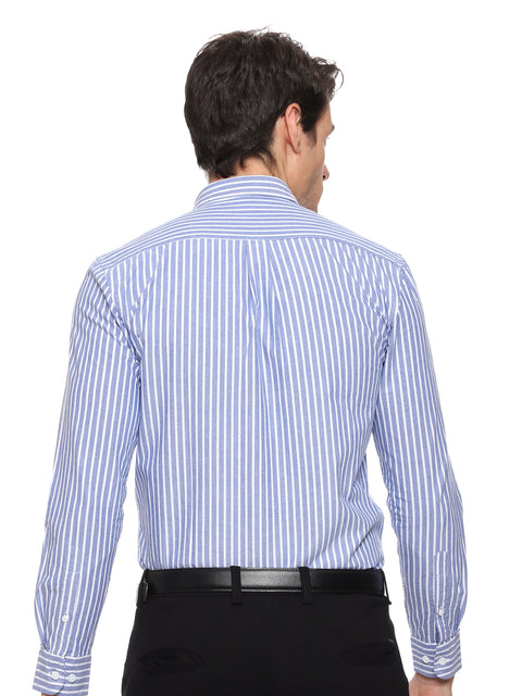 Men's Shirt Chinese Collar Line Pattern Cotton (White)