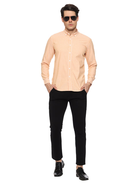 Men's Shirt Chinese Collar Line Pattern Cotton (Orange)