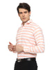 Men's Shirt Horizontal Line Pattern Cotton (Orange, White)
