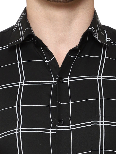 Men's Shirt Checked Black White